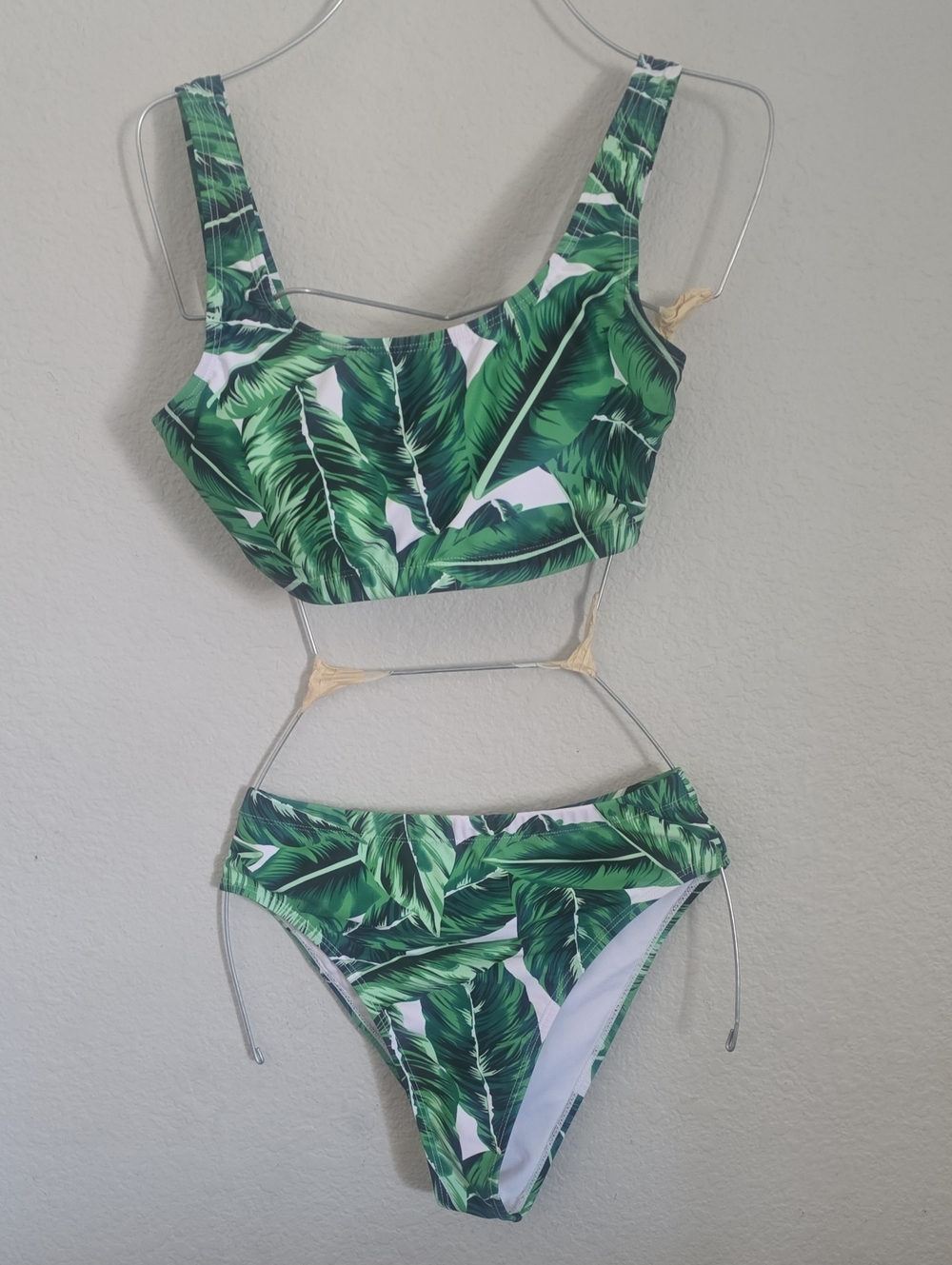 Tropical Green Leaf Two-Piece Bikini Set